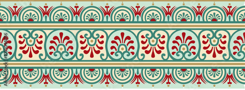 Vector seamless color border, Pompeii frame. Endless Neopolitan ornament. Art of Ancient Rome