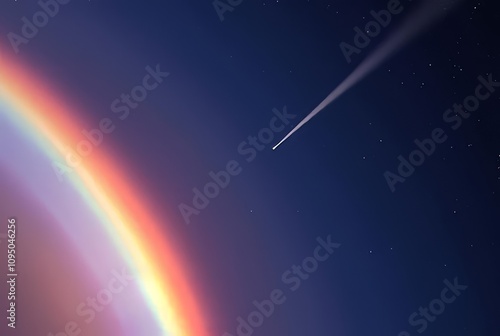 A rare celestial event where a comet and a rainbow are visible s photo