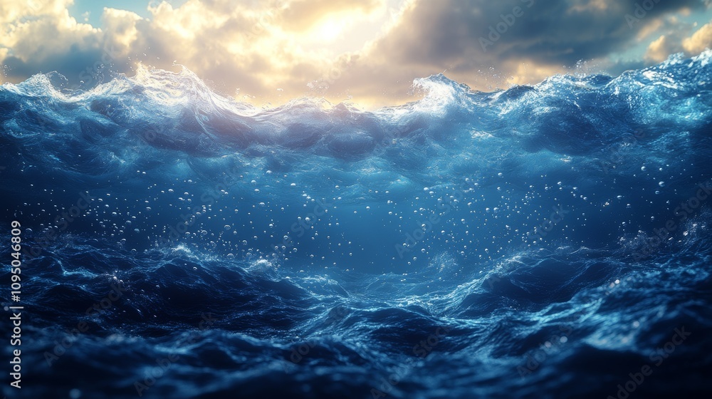 Fototapeta premium waves on the surface and bubbles under the sea