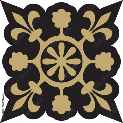 Vector gold with black gothic ornament. Medieval European art. Traditional patterns of Catholic cathedrals