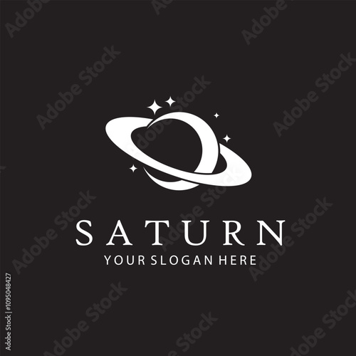 white design of planet saturn with stars isolated on black background