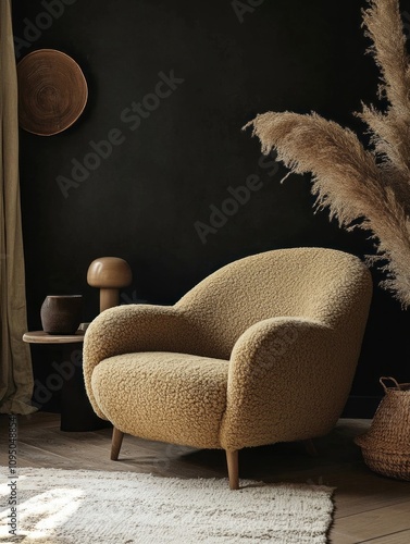 Cozy Beige Armchair In A Da...
