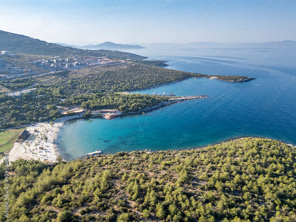 Naklejka premium Aegean Sea coastline drone view in Turkey