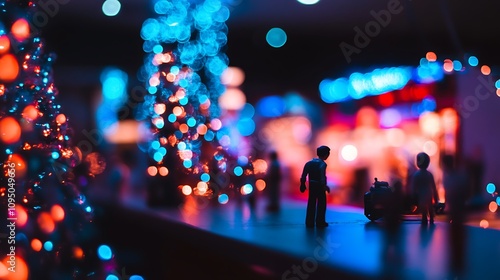 Wallpaper Mural Miniature Figures Silhouetted Against Bokeh Lights Torontodigital.ca