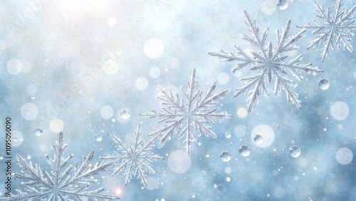 Texture of snowflakes, snow flakes, ice on a frosty day, white and blue background