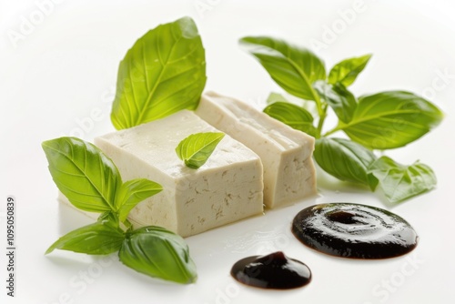 A dish featuring crispy tofu topped with savory sauce served on a clean white plate