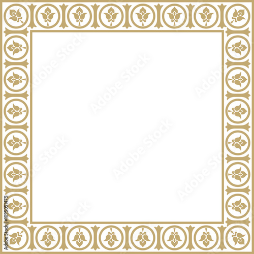 Vector golden square classic byzantine ornament. Rectangle, border, Ancient Greece, Eastern Roman Empire frame. Decoration of the Russian Orthodox Church