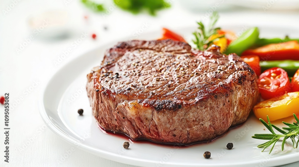 A beautifully cooked steak served on a plate with colorful vegetables, showcasing a delicious and appetizing meal. A beautifully cooked steak served on a plate with colorful vegetables, showcasing a delicious and appetizing meal.