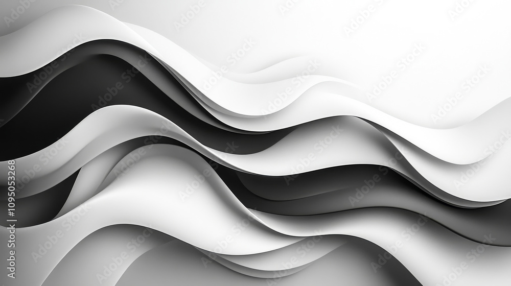 Abstract waves created by layered black and white paper in a modern design environment