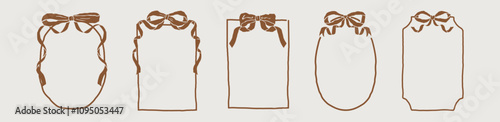 Bow and Ribbon Frames Collection. Whimsical girly aesthetic. Hand drawn borders perfect for invites, postcards, wedding, menus in sketch style. Elegant vector illustration.