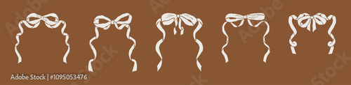 Hand drawn Borders Collection with Bows and Ribbons. Girly frames in coquette sketch style. Vector graphic for Birthday, Wedding, Valentine's Day postcards.
