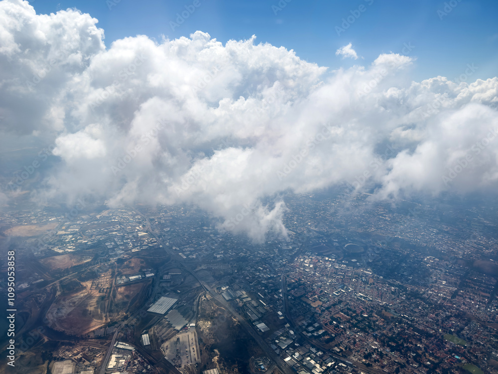Aerial view of Johannesburg city out of an airplane window. South Africa Aerial view of Johannesburg city out of an airplane window. South Africa