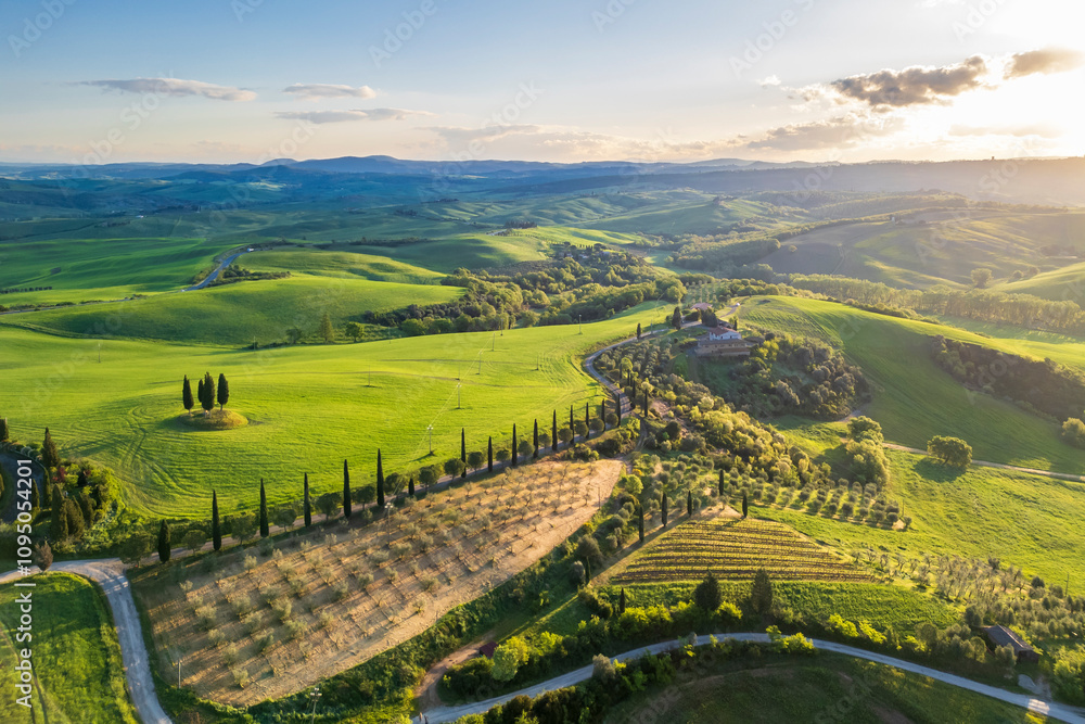 Fototapeta premium Beautiful Tuscany landscape drone view in Italy