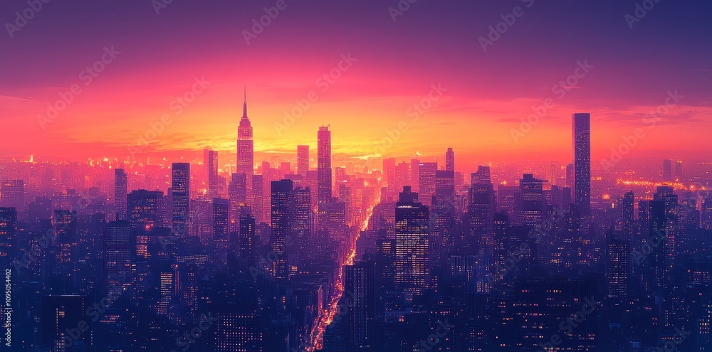 Obraz premium Cityscape at Sunset Vibrant Colors Skyline