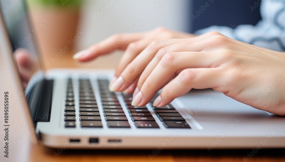 A photo of fingers typing on a laptop keyboard A photo of fingers typing on a laptop keyboard