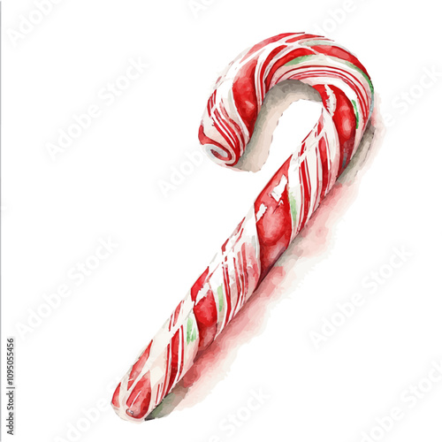 A watercolor painting of Candy Cane, isolated on a white background. Candy Cane vector.