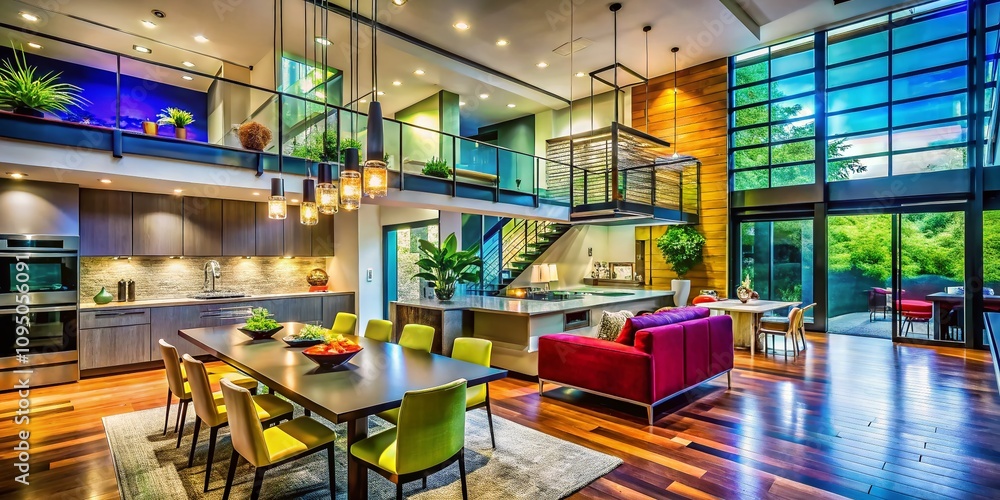 Modern Remodeled Room Featuring Contemporary Glass Wall and Loft Kitchen Interior Design with Sleek Finishes, Open Space, and Stylish Decor Perfect for Trendy Living Spaces Modern Remodeled Room Featuring Contemporary Glass Wall and Loft Kitchen Interior Design with Sleek Finishes, Open Space, and Stylish Decor Perfect for Trendy Living Spaces