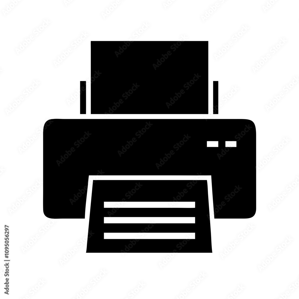 Minimalist black flat printer icon featuring a clean and modern design. The icon showcases a simplified silhouette of a printer, suitable for digital applications, websites, mobile a Minimalist black flat printer icon featuring a clean and modern design. The icon showcases a simplified silhouette of a printer, suitable for digital applications, websites, mobile a