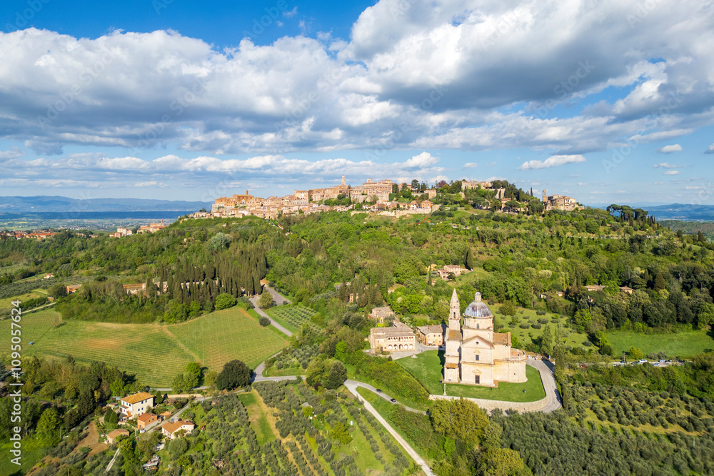 Obraz premium Montepulciano Town drone view in Tuscany Region of Italy