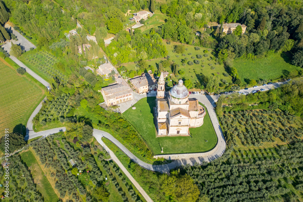 Montepulciano Town drone view in Tuscany Region of Italy