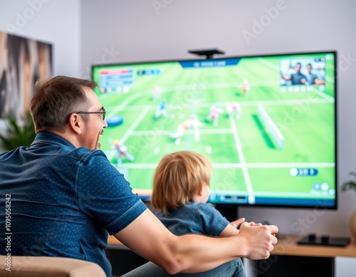 Photo of a father's activities playing computer games with his child photo