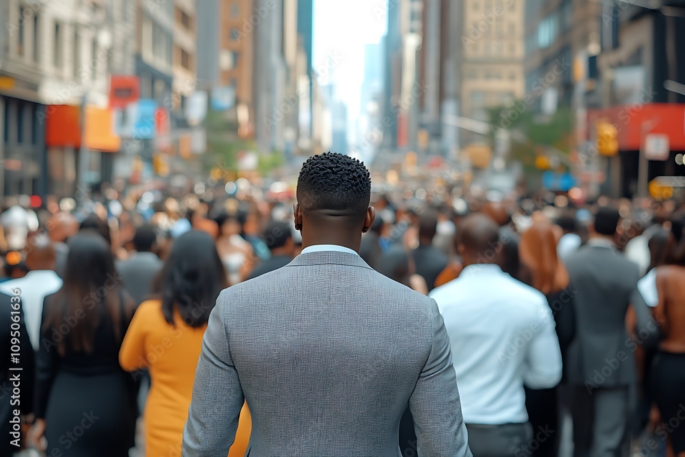 Fototapeta premium Confident Commuter Walking Busy City Street