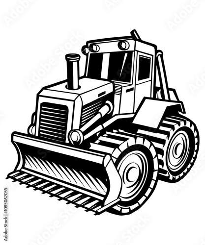 vector illustration of a bulldozer with black and white