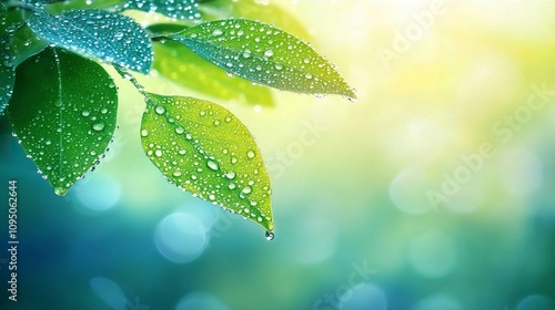 Wallpaper Mural Beautiful details of nature. Morning dew drops on fresh green leaf. Summer nature macro pattern, fresh rain drops on green leaf. Peaceful tranquil ecology Beauty in nature. Torontodigital.ca