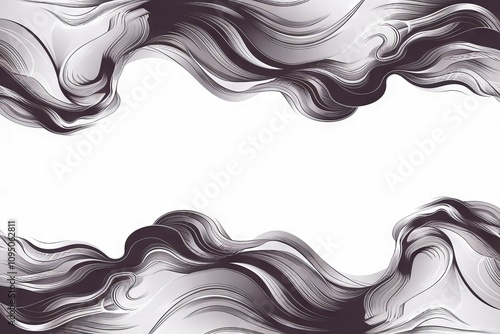 Abstract gray waves frame. Elegant grayscale flowing lines create a stylish border. Perfect for design projects needing a modern, serene feel.