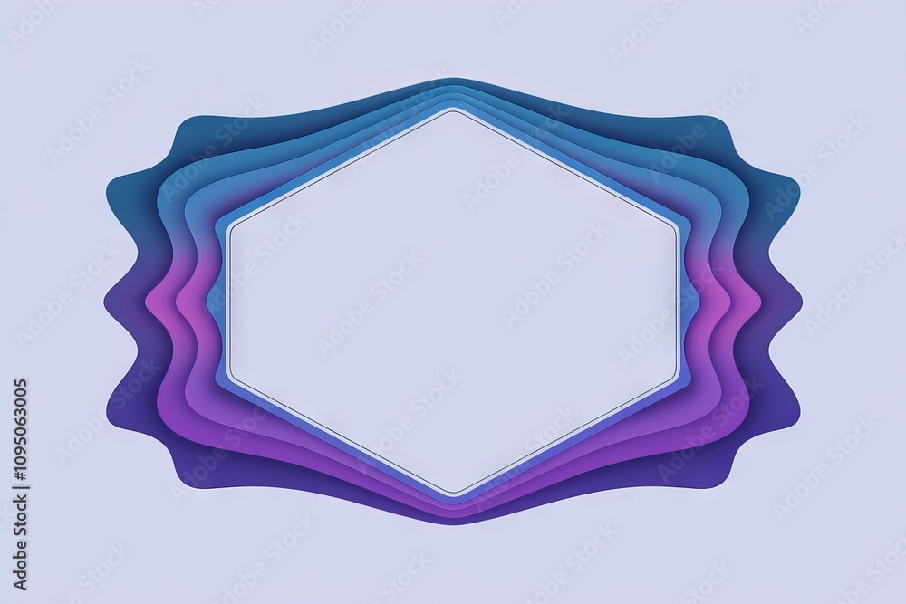 Abstract hexagon frame design. Stylish purple blue layered hexagon; modern art; elegant template; blank space for text or logo. Conveys serenity and creativity. Abstract hexagon frame design. Stylish purple blue layered hexagon; modern art; elegant template; blank space for text or logo. Conveys serenity and creativity.