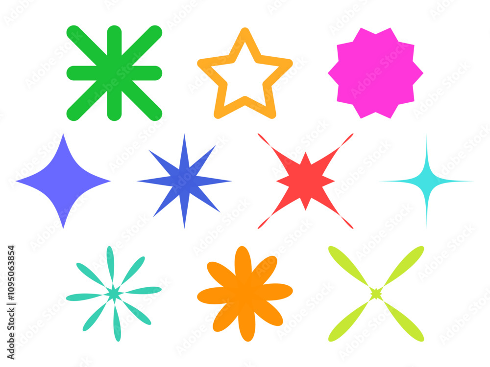 Obraz premium set of multicolored hand-drawn star shape vector illustration 