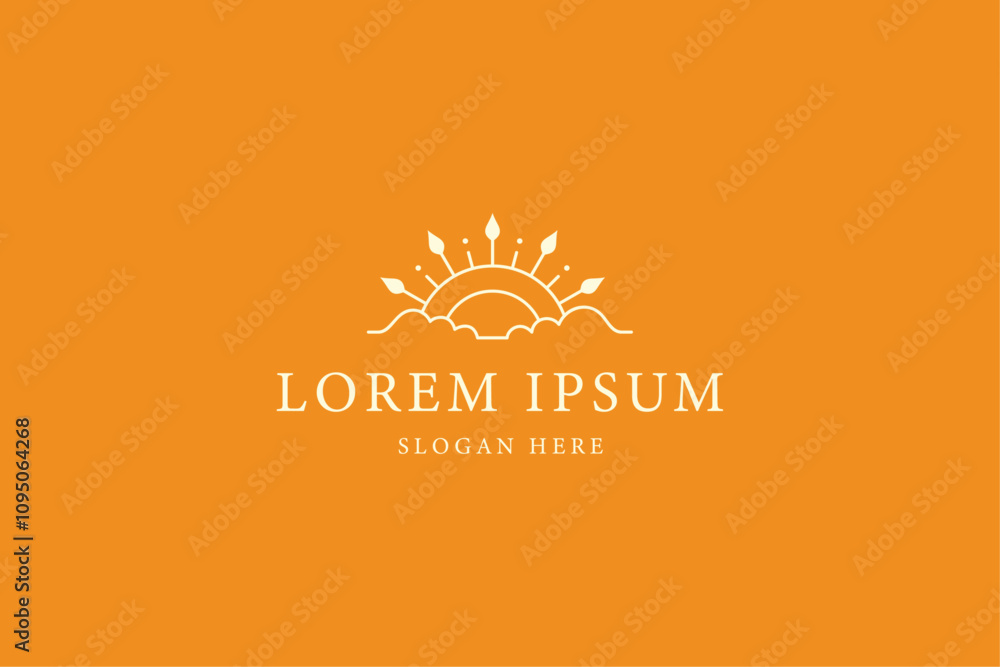 sunrise logo in orange background in line art design sunrise logo in orange background in line art design