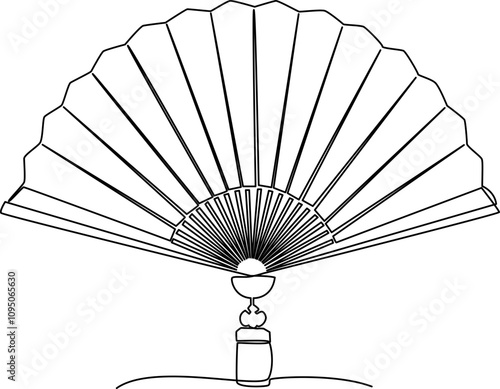 Traditional fan one line art vector