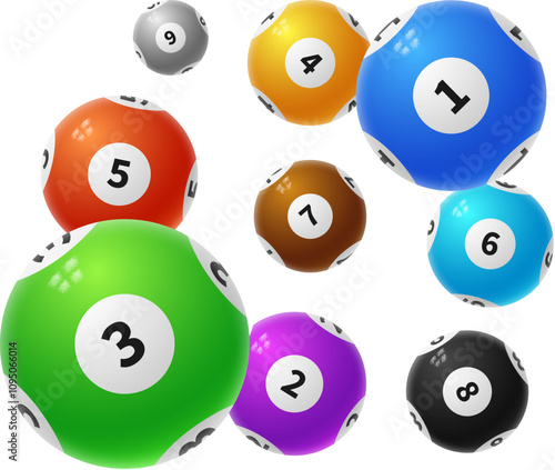 Pool balls. Realistic billiard number spheres falling