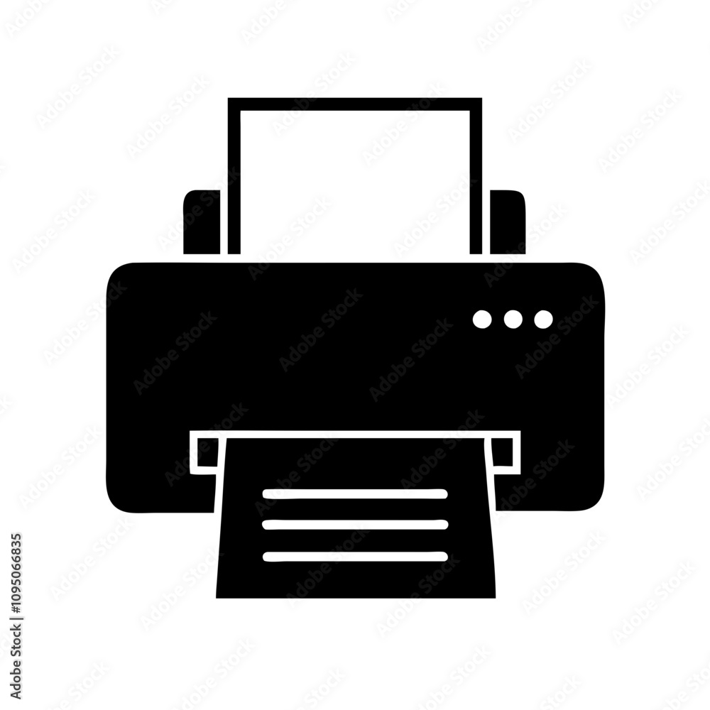 Minimalist black flat printer icon featuring a clean and modern design. The icon showcases a simplified silhouette of a printer, suitable for digital applications, websites, mobile a Minimalist black flat printer icon featuring a clean and modern design. The icon showcases a simplified silhouette of a printer, suitable for digital applications, websites, mobile a