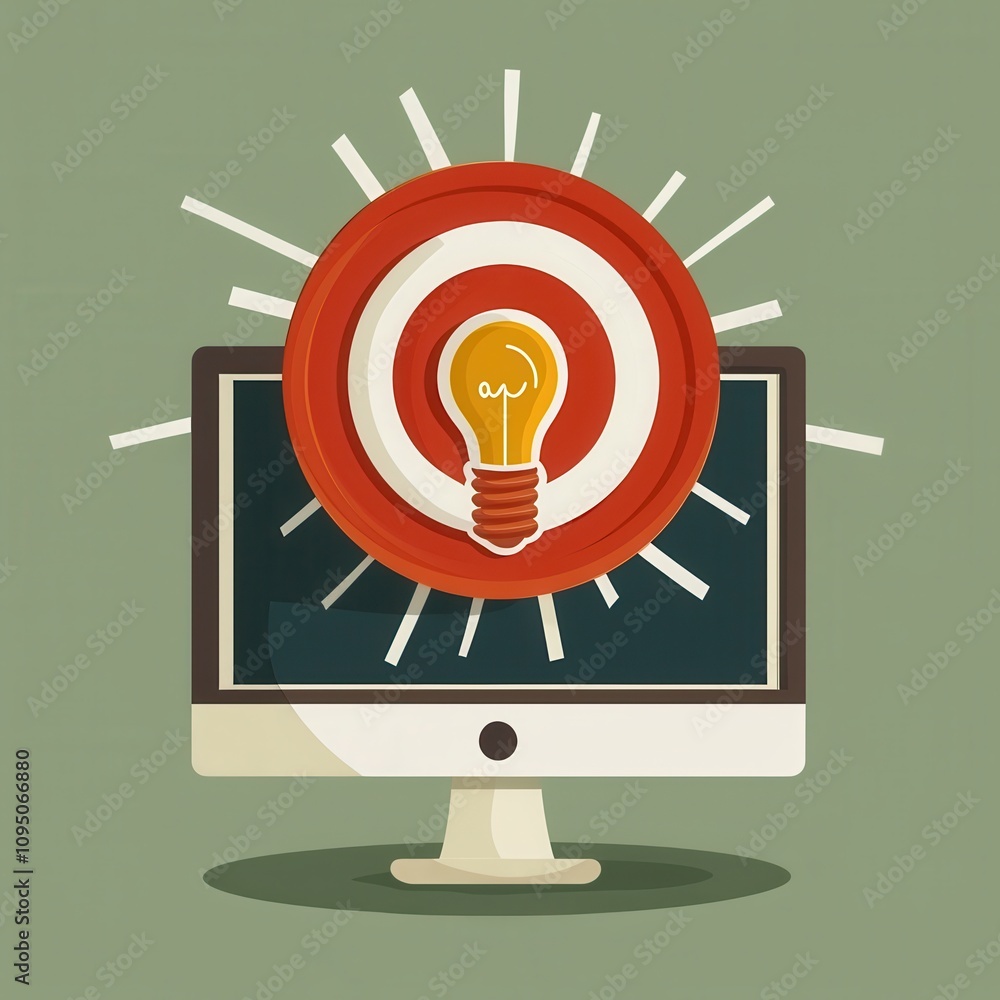 Innovative digital business concept featuring light bulb target on computer screen modern workspace graphic design creative environment inspirational viewpoint for entrepreneurs