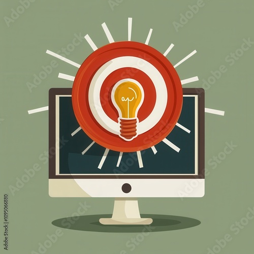 Obraz na płótnie Innovative digital business concept featuring light bulb target on computer screen modern workspace graphic design creative environment inspirational viewpoint for entrepreneurs w salonie