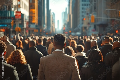 Dark-haired Man in Suit, Back View, City Street Scene