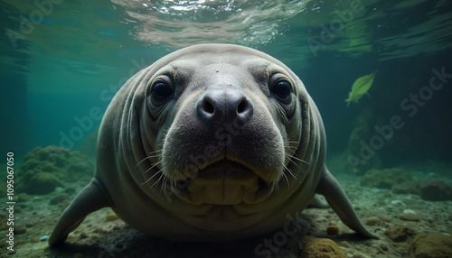 Close-Up of a Manatee Resting on the Bottom of a Water Body