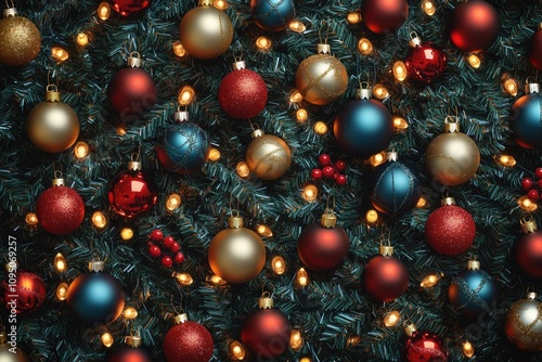 A colorful Christmas tree decorated with variously colored ornaments