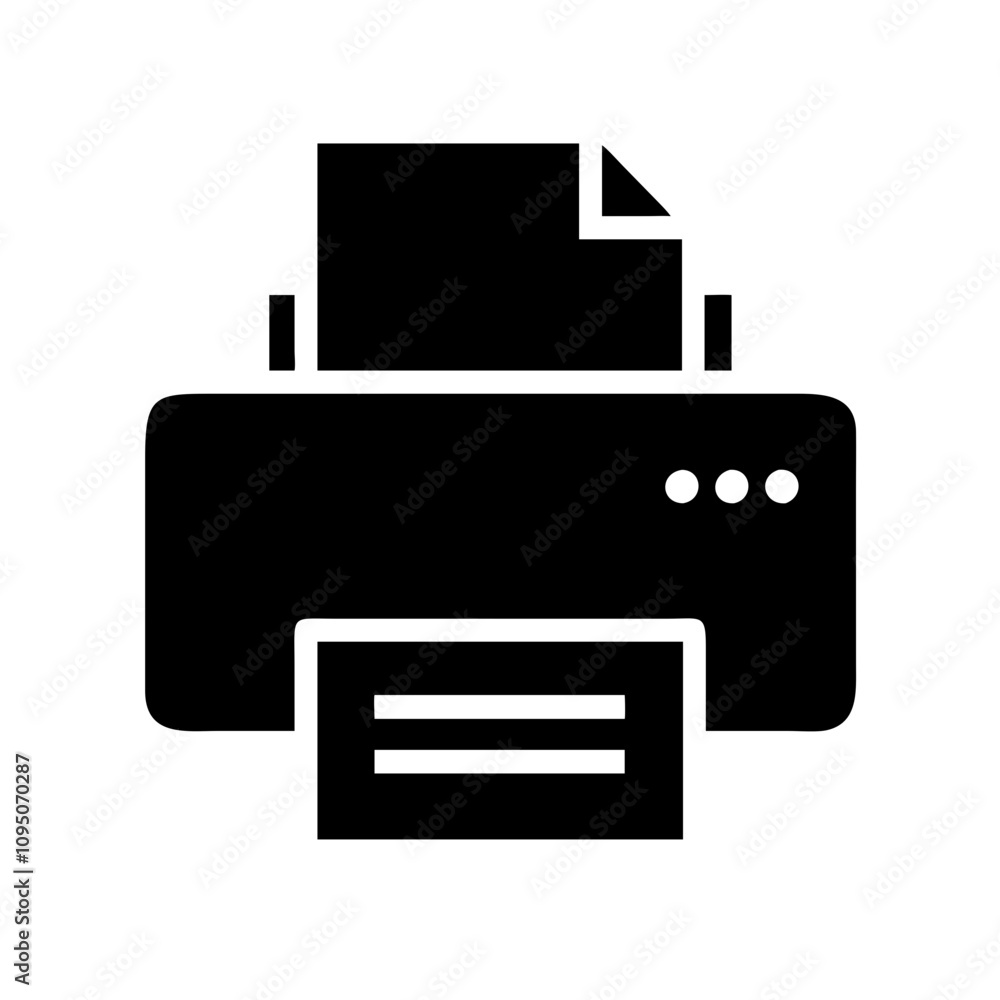 Minimalist black flat printer icon featuring a clean and modern design. The icon showcases a simplified silhouette of a printer, suitable for digital applications, websites, mobile a Minimalist black flat printer icon featuring a clean and modern design. The icon showcases a simplified silhouette of a printer, suitable for digital applications, websites, mobile a