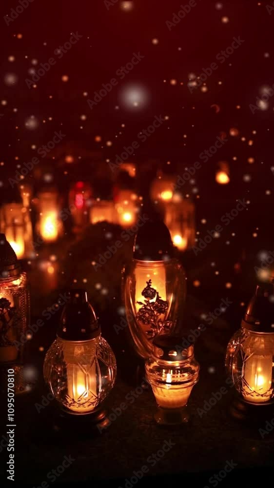 Colorful candles on the cemetery at All Saints Day, Poland. High quality FullHD footage Colorful candles on the cemetery at All Saints Day, Poland. High quality FullHD footage