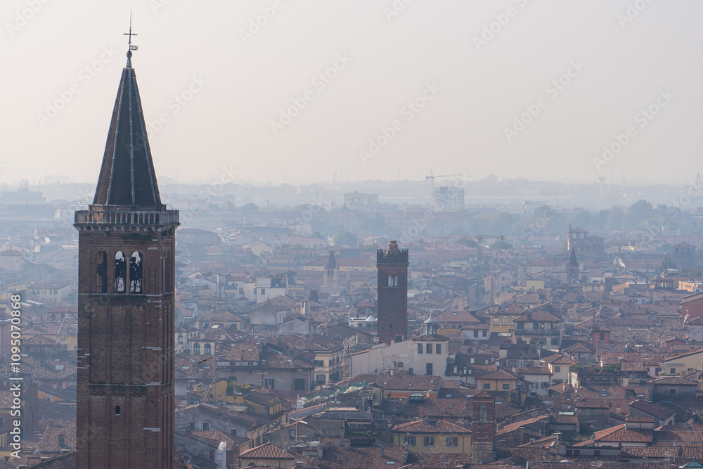 Obraz premium Verona, Italy - November 8, 2024: Cityscape. Aerial view of the city.