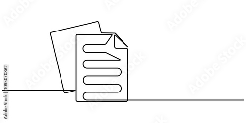 One continuous line vector drawing of a folder. Outline documents background icon. Saving securities vector icon. Vector illustration. Clipboard with checklist. Continuous line one drawing. Simple 