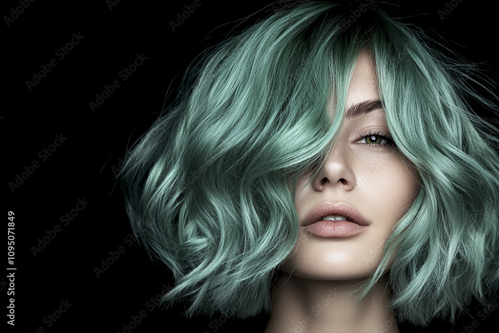 Woman with creative green tones coloring hair. Bright color hair , professional. Hair Trend. Woman with creative green tones coloring hair. Bright color hair , professional. Hair Trend.