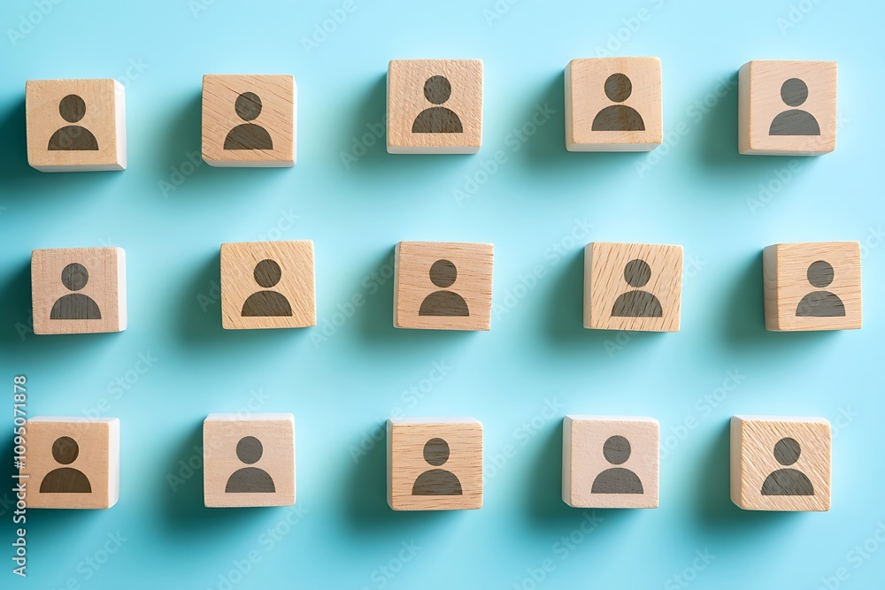 Diverse Employees Wooden Cube Grid Pattern Representation Diverse Employees Wooden Cube Grid Pattern Representation