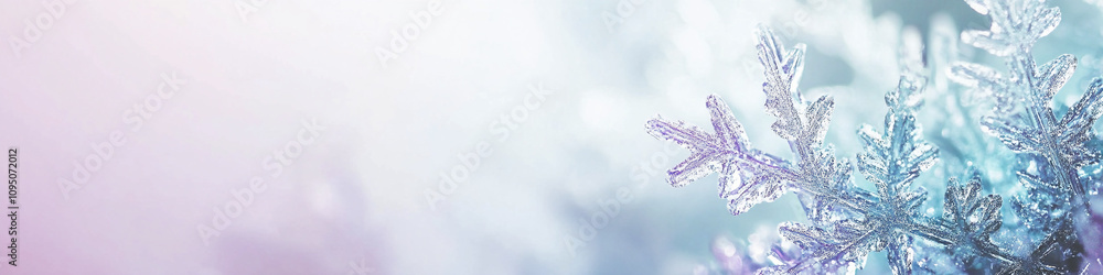 extreme close up Crystal snowflakes horizontal banner with copy space for text frozen snow flake in bokeh extreme close up Crystal snowflakes horizontal banner with copy space for text frozen snow flake in bokeh
