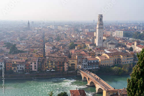 Verona, Italy - November 8, 2024: Cityscape. Aerial view of the city.