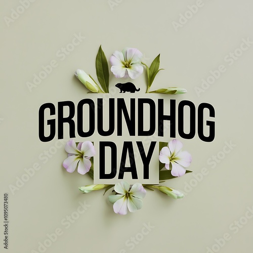 Groundhog Day floral design with a woodchuck silhouette photo