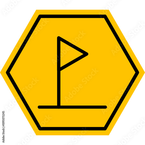 Abstract yellow and black hexagon flag checkpoint line flat icon design